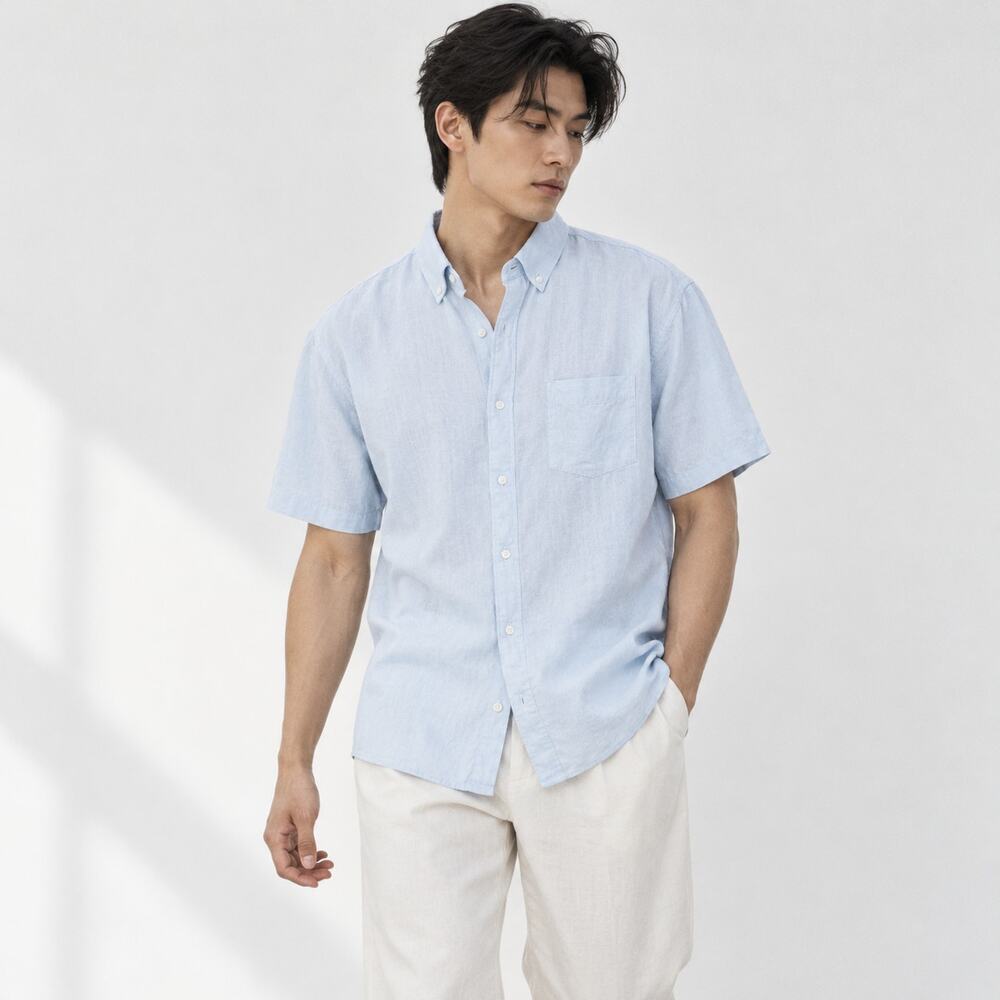 Onia Jack Linen Shirt Mens XXL Blue Relaxed Casual Short Sleeve Button-Up